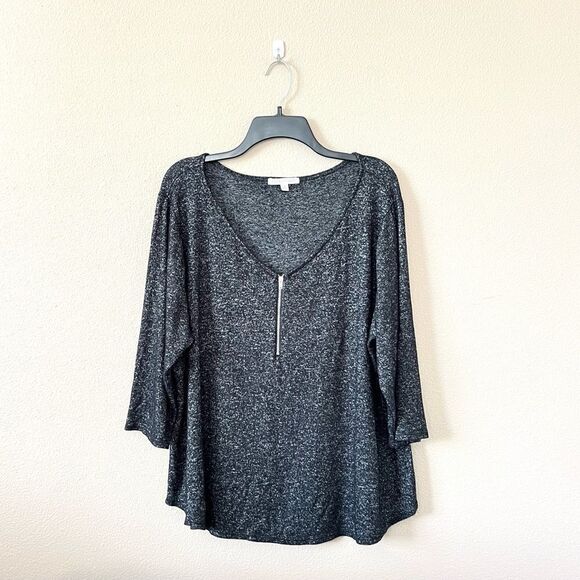 Green Envelope Half Zip V Neck Top - Picture 1 of 8